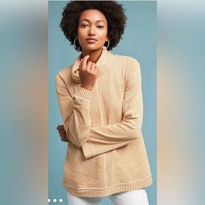 Maeve for Anthropologie Tal Cowl Neck Tunic Style Top in Goldenrod and White